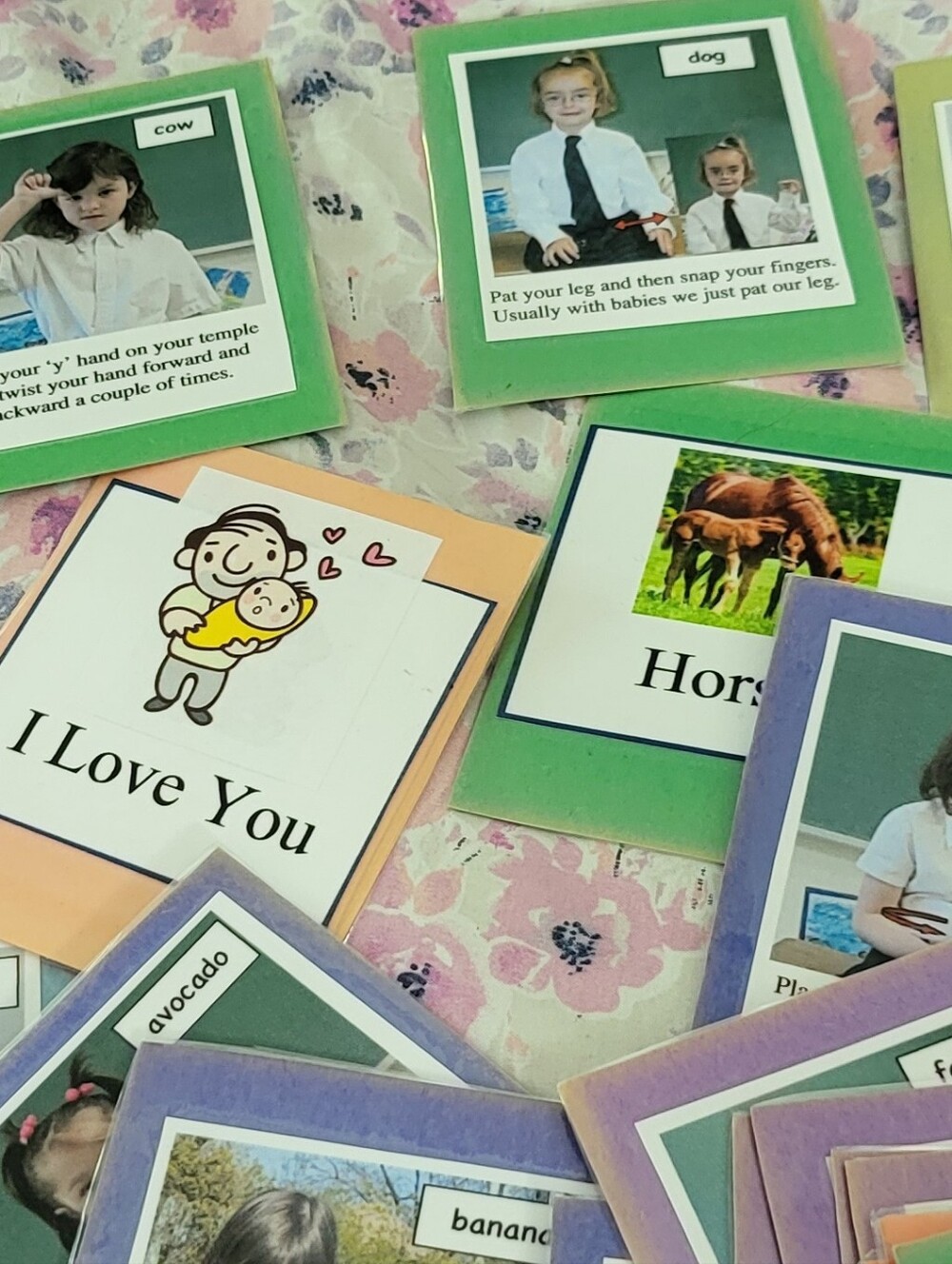 Lot of Laminated Baby Sign Language Flashcards & Visual PECS Communication Car